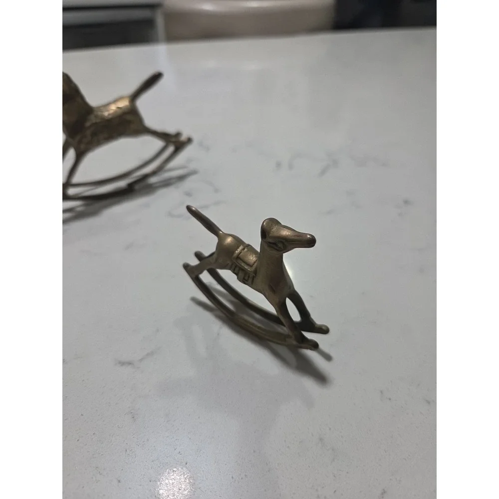 Vintage Brass Rocking Horse Figurines Set of 2